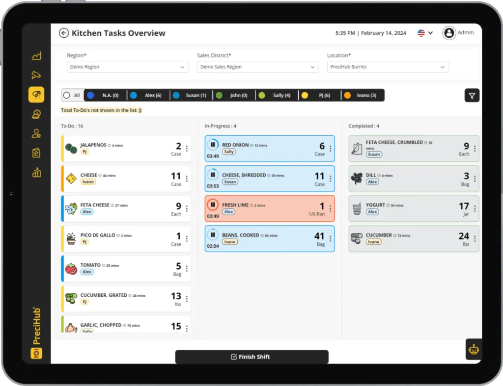 Hispanic kitchen management UI