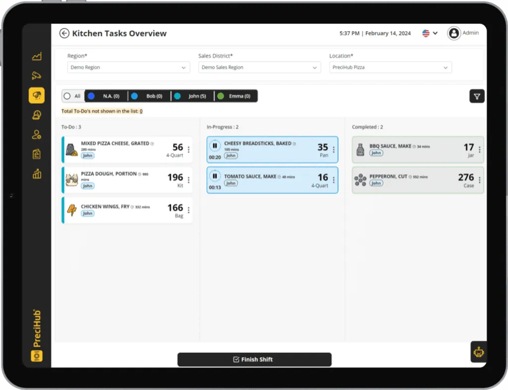 Pizza kitchen management UI