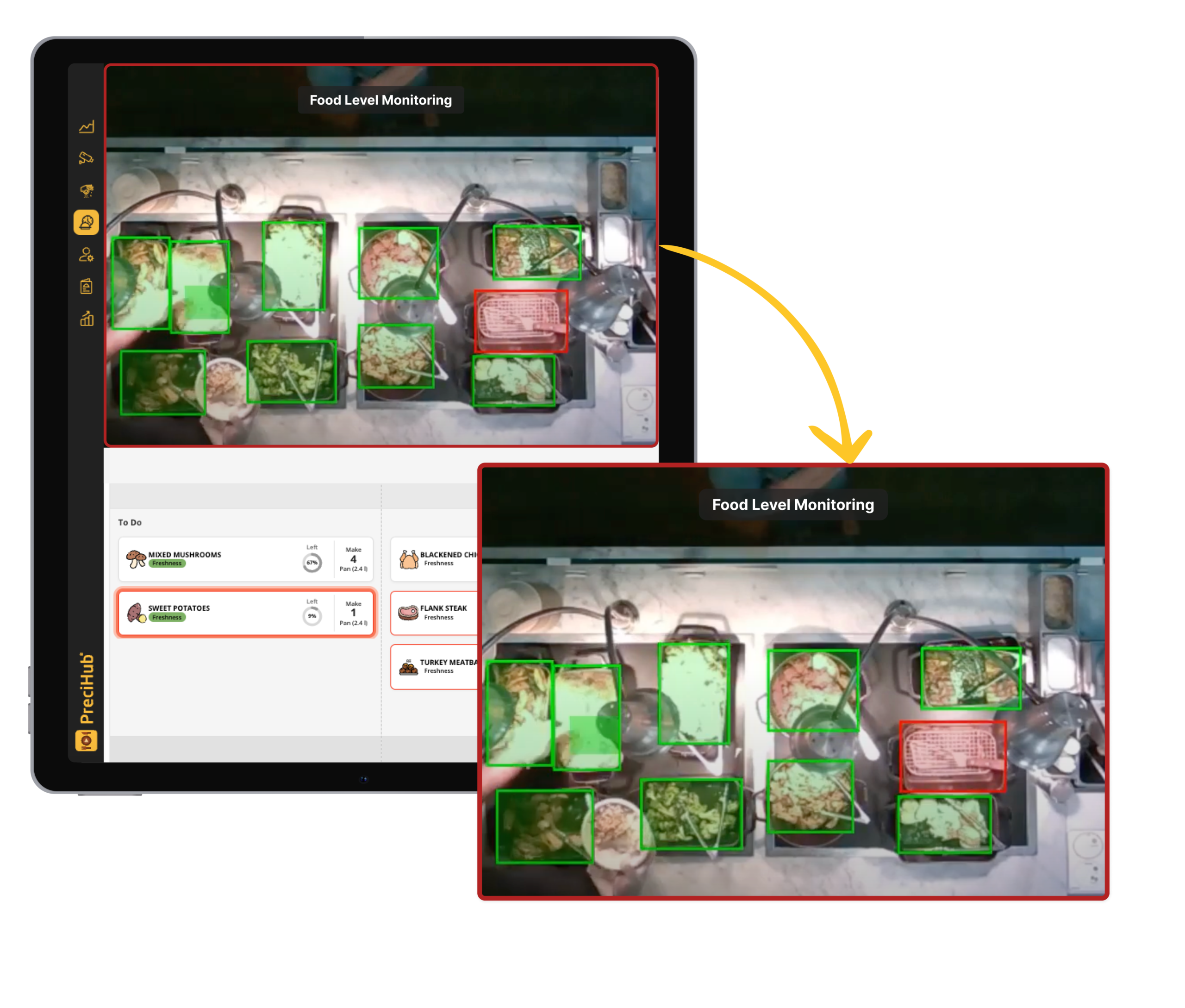Vision AI and monitoring software displayed on tablet in a restaurant