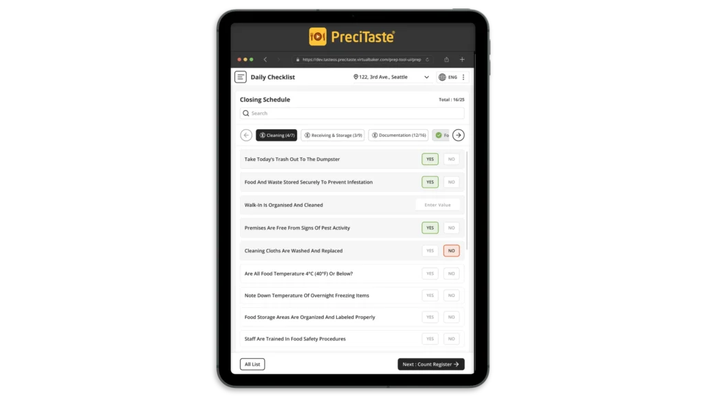 Checklist 1 - PreciTaste | Restaurant AI Software